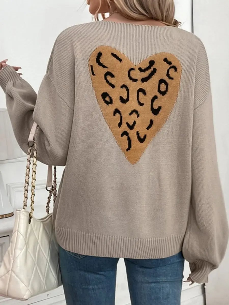 Women's Knit Cardigan Women's Cardigan - Heart Pattern V-Neck Long Sleeve - Casual Chic Knit
