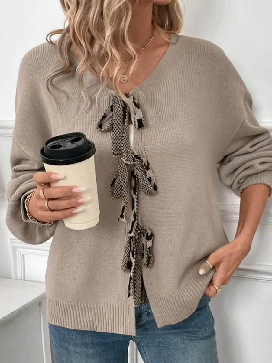 Women's Knit Cardigan Women's Cardigan - Heart Pattern V-Neck Long Sleeve - Casual Chic Knit