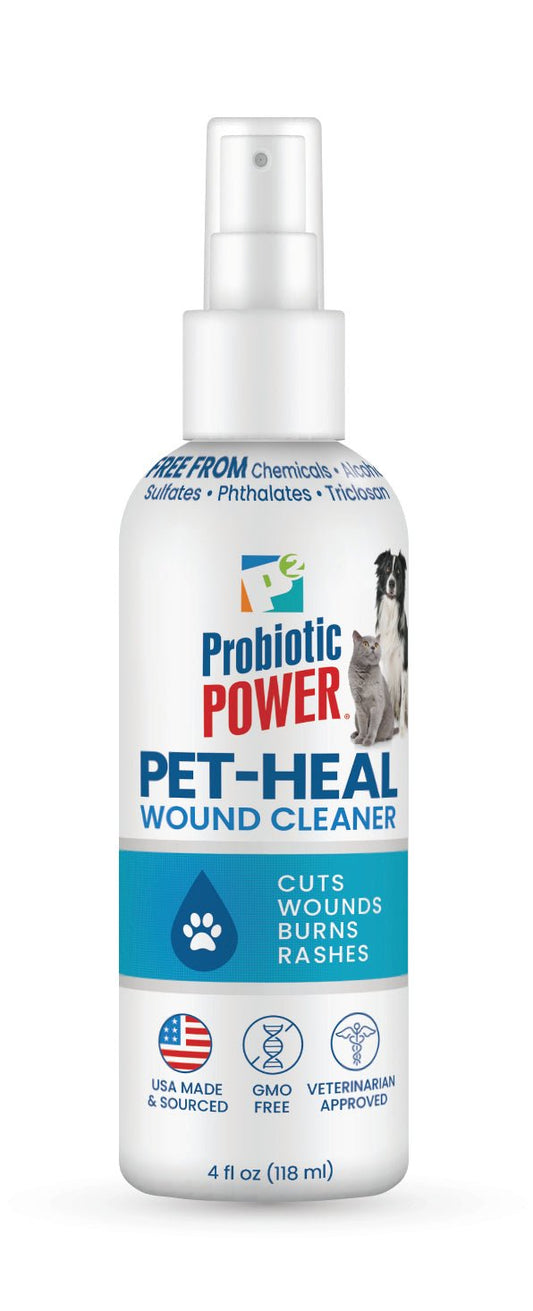 Limpiador de heridas probiótico Pet-Heal para perros y gatos, 118 ml – Aprobado por veterinarios, totalmente natural, orgánico, vegano, ecológico, sin OGM, hipoalergénico, seguro para niños