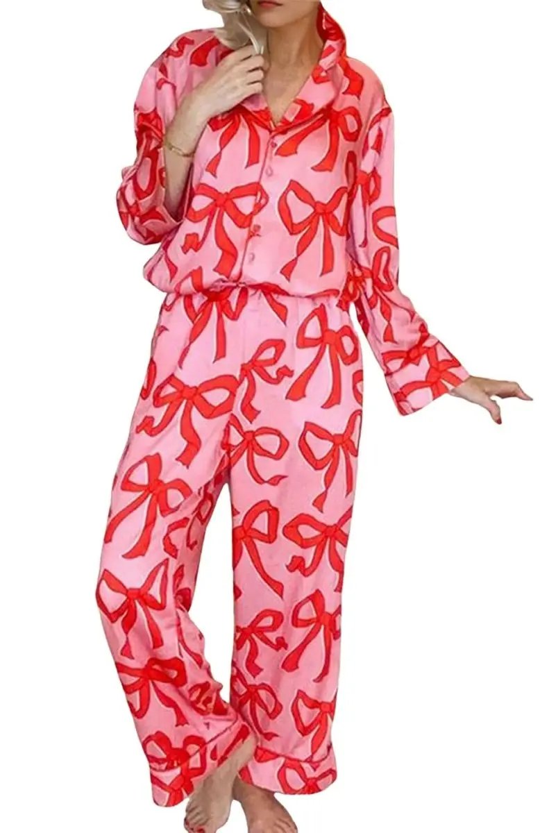 Pants Love Salve Pink Bow Pajama Set Women's Loungewear Southern Belle Style Long Sleeve Sleepwear