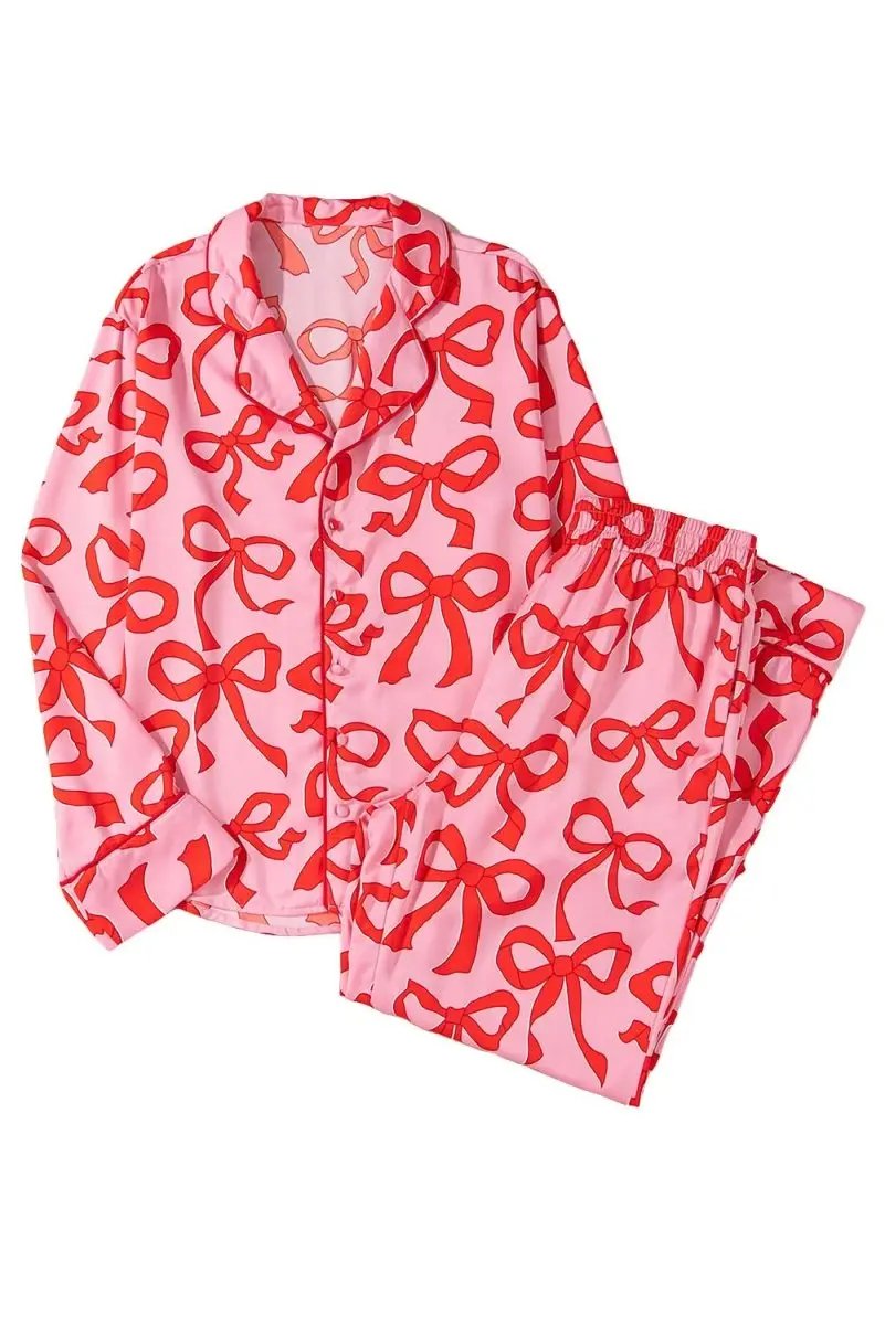 Pants Love Salve Pink Bow Pajama Set Women's Loungewear Southern Belle Style Long Sleeve Sleepwear