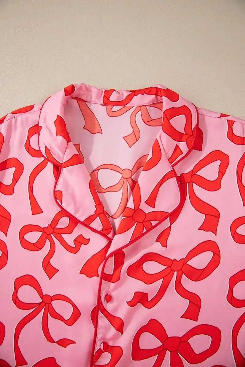 Pants Love Salve Pink Bow Pajama Set Women's Loungewear Southern Belle Style Long Sleeve Sleepwear