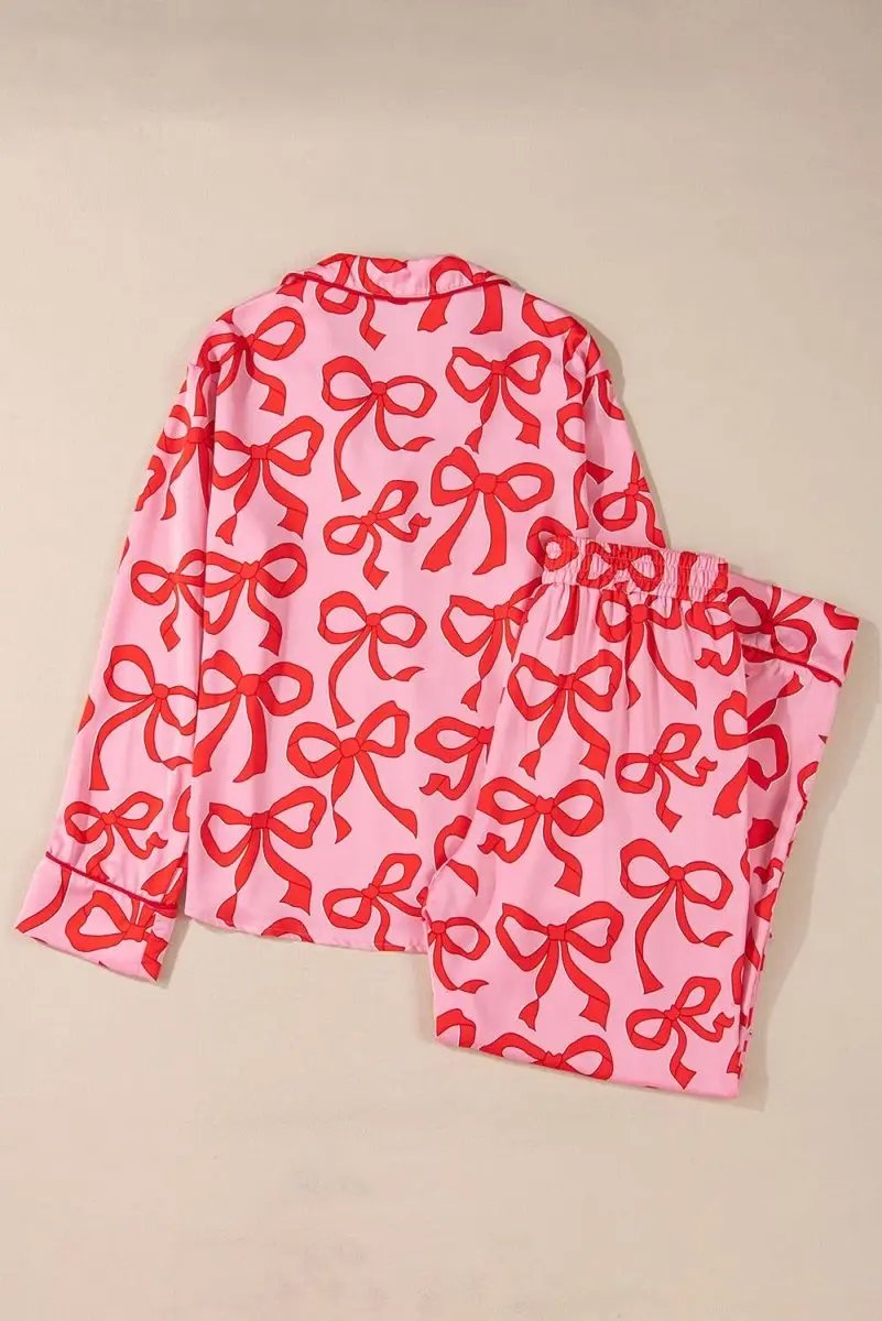 Pants Love Salve Pink Bow Pajama Set Women's Loungewear Southern Belle Style Long Sleeve Sleepwear