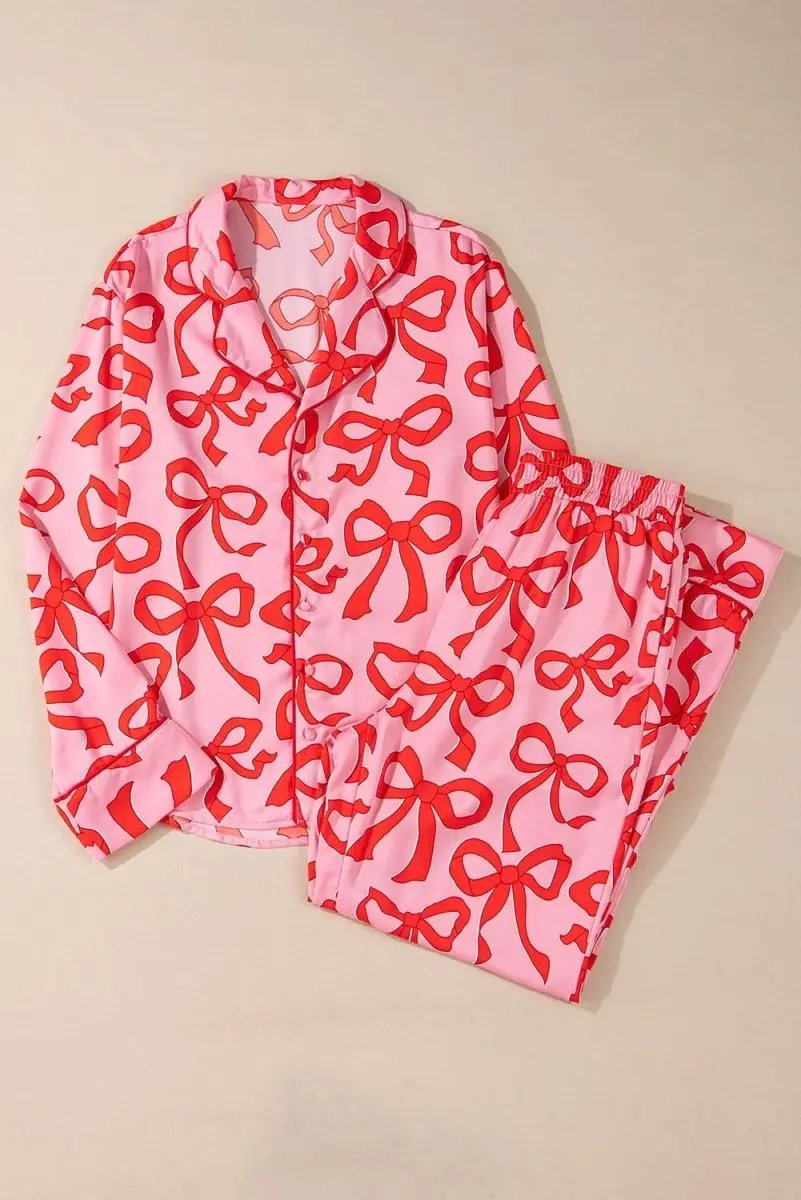 Pants Love Salve Pink Bow Pajama Set Women's Loungewear Southern Belle Style Long Sleeve Sleepwear