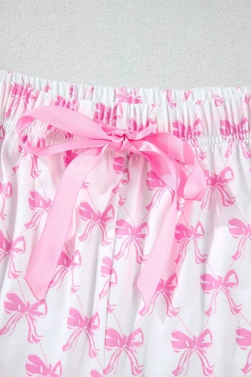 Loungewear & Sleepwear/Sleepwear Love Salve Pink Bowknot Pajama Set Women's Valentine's Sleepwear - Ruffled, Comfortable