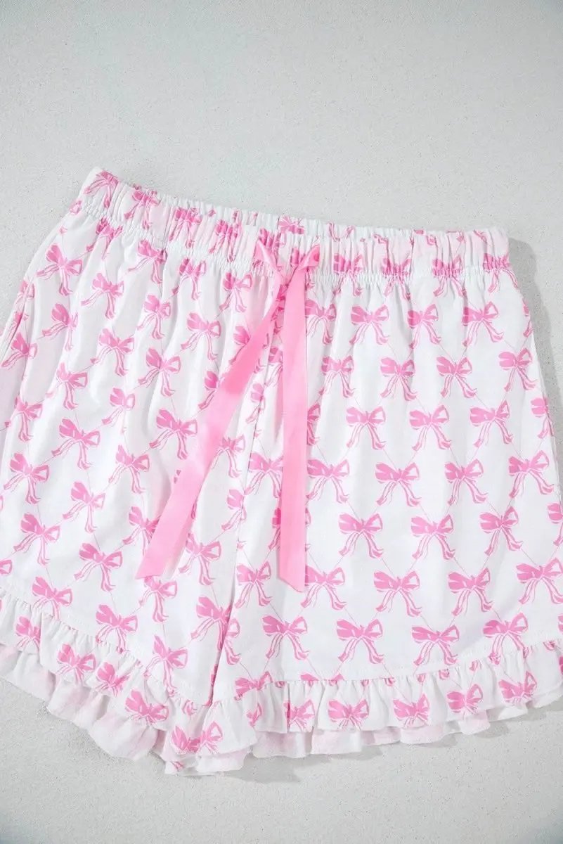 Loungewear & Sleepwear/Sleepwear Love Salve Pink Bowknot Pajama Set Women's Valentine's Sleepwear - Ruffled, Comfortable