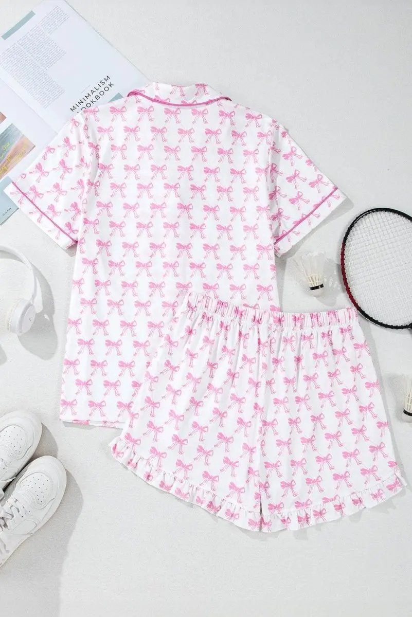 Loungewear & Sleepwear/Sleepwear Love Salve Pink Bowknot Pajama Set Women's Valentine's Sleepwear - Ruffled, Comfortable
