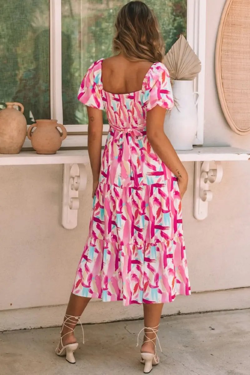 Women's Dress Dress - Pink Smocked Ruffle Tiered A-Line - Southern Belle Summer