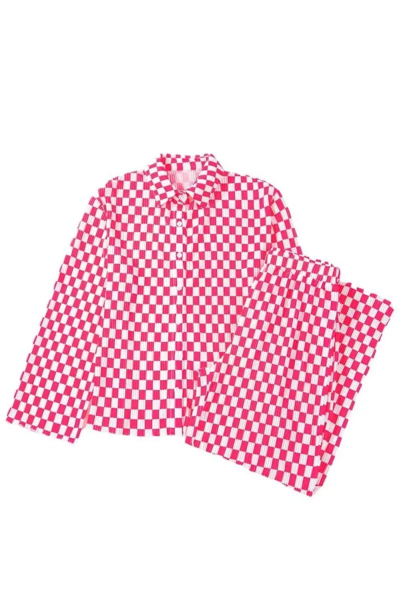 Pants Love Salve Pink Checkered Pajama Set Women's Loungewear Sleepwear Soft & Comfy