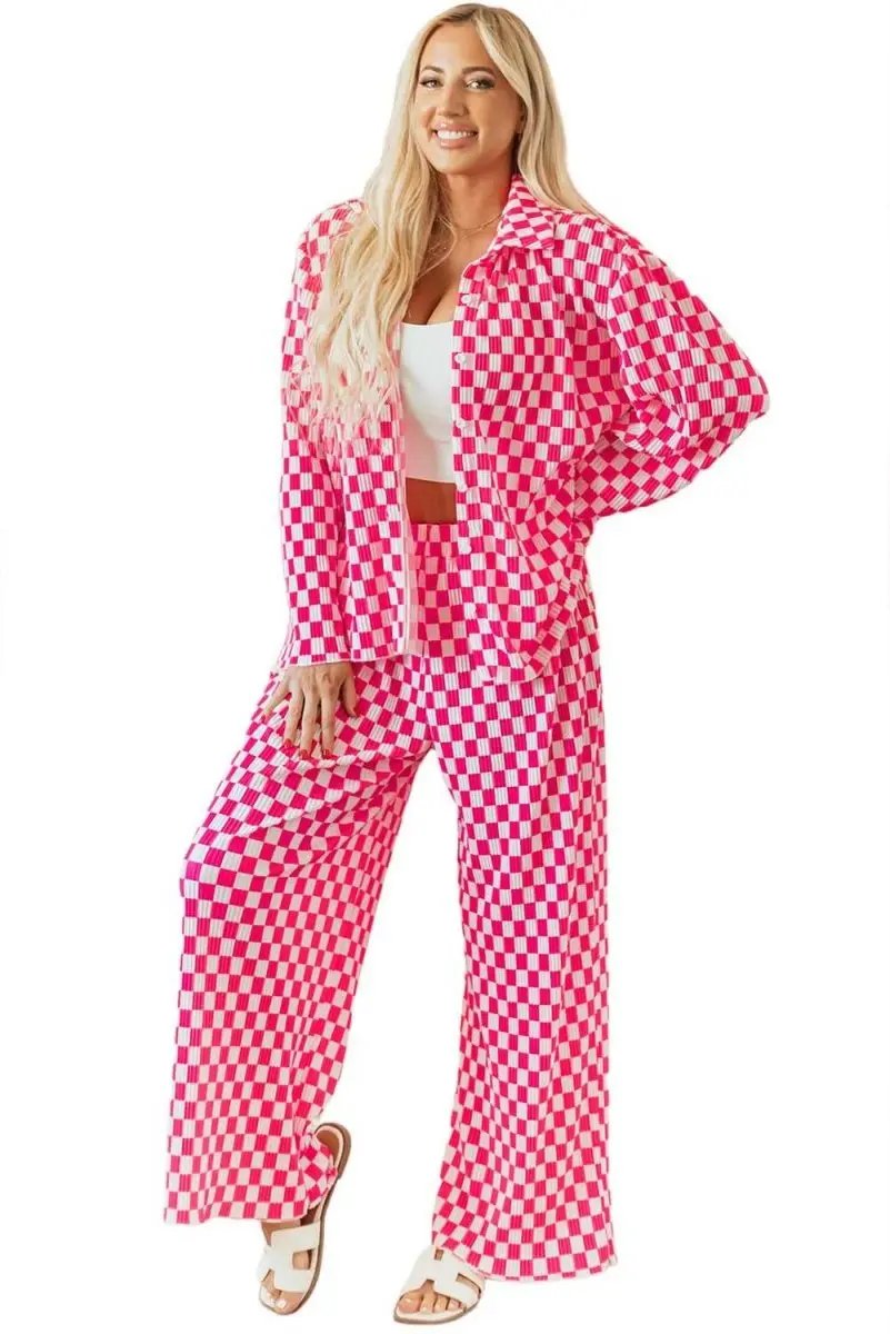 Pants Love Salve Pink Checkered Pajama Set Women's Loungewear Sleepwear Soft & Comfy