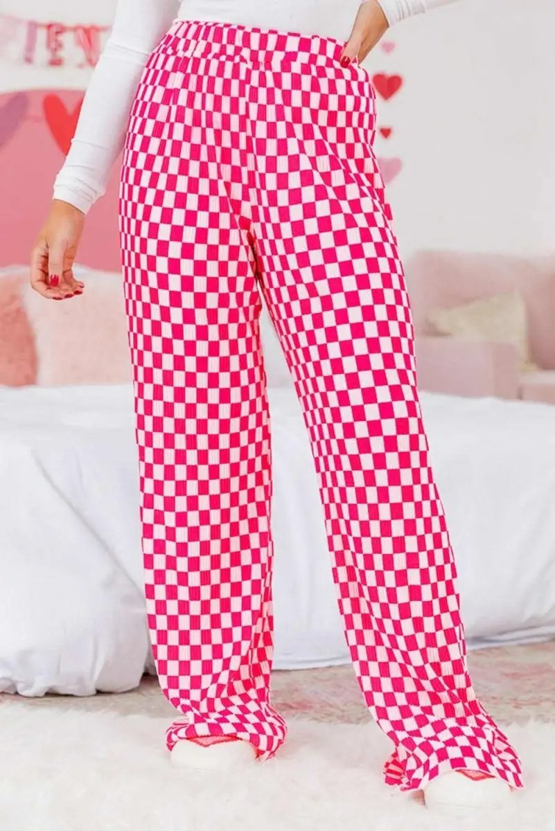 Pants Love Salve Pink Checkered Pajama Set Women's Loungewear Sleepwear Soft & Comfy