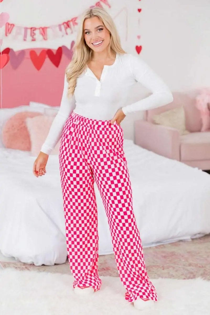 Pants Love Salve Pink Checkered Pajama Set Women's Loungewear Sleepwear Soft & Comfy