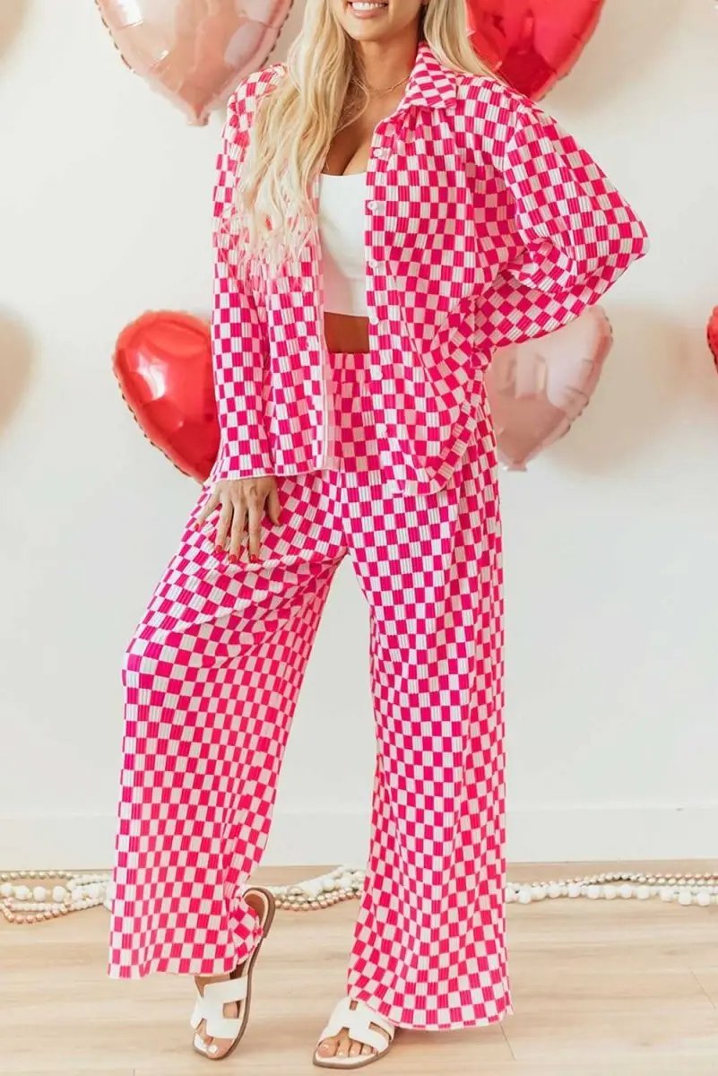 Pants Love Salve Pink Checkered Pajama Set Women's Loungewear Sleepwear Soft & Comfy