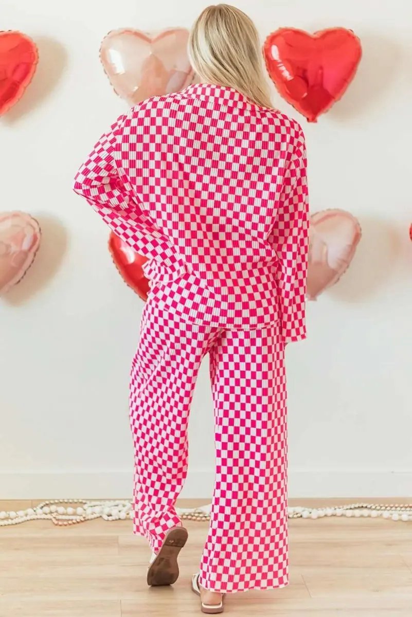 Pants Love Salve Pink Checkered Pajama Set Women's Loungewear Sleepwear Soft & Comfy