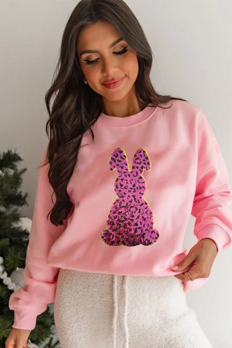 Sweaters Love Salve Pink Cheetah Easter Women's Graphic Sweatshirt Casual Style