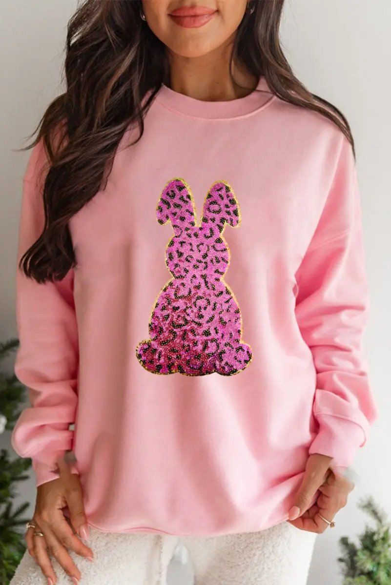 Sweaters Love Salve Pink Cheetah Easter Women's Graphic Sweatshirt Casual Style