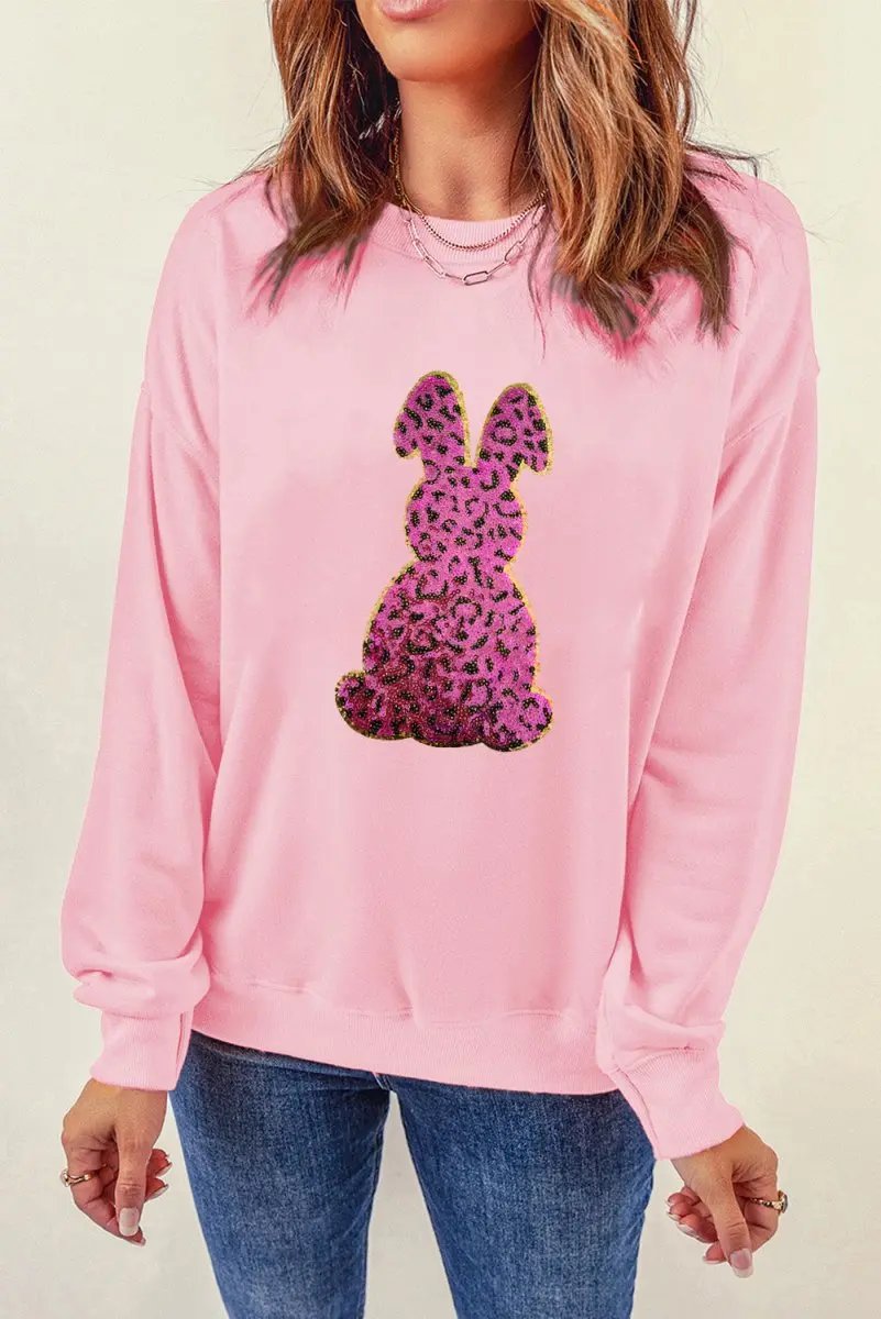 Sweaters Love Salve Pink Cheetah Easter Women's Graphic Sweatshirt Casual Style