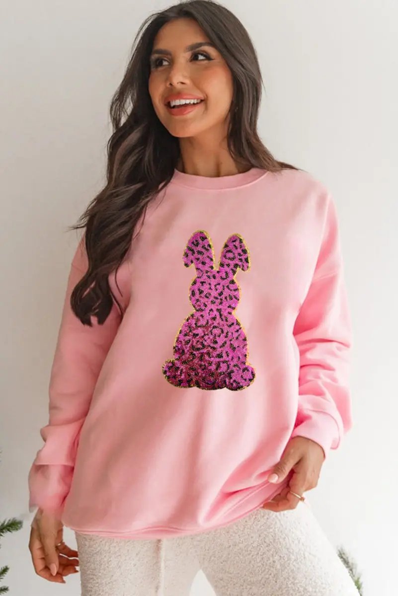 Sweaters Love Salve Pink Cheetah Easter Women's Graphic Sweatshirt Casual Style