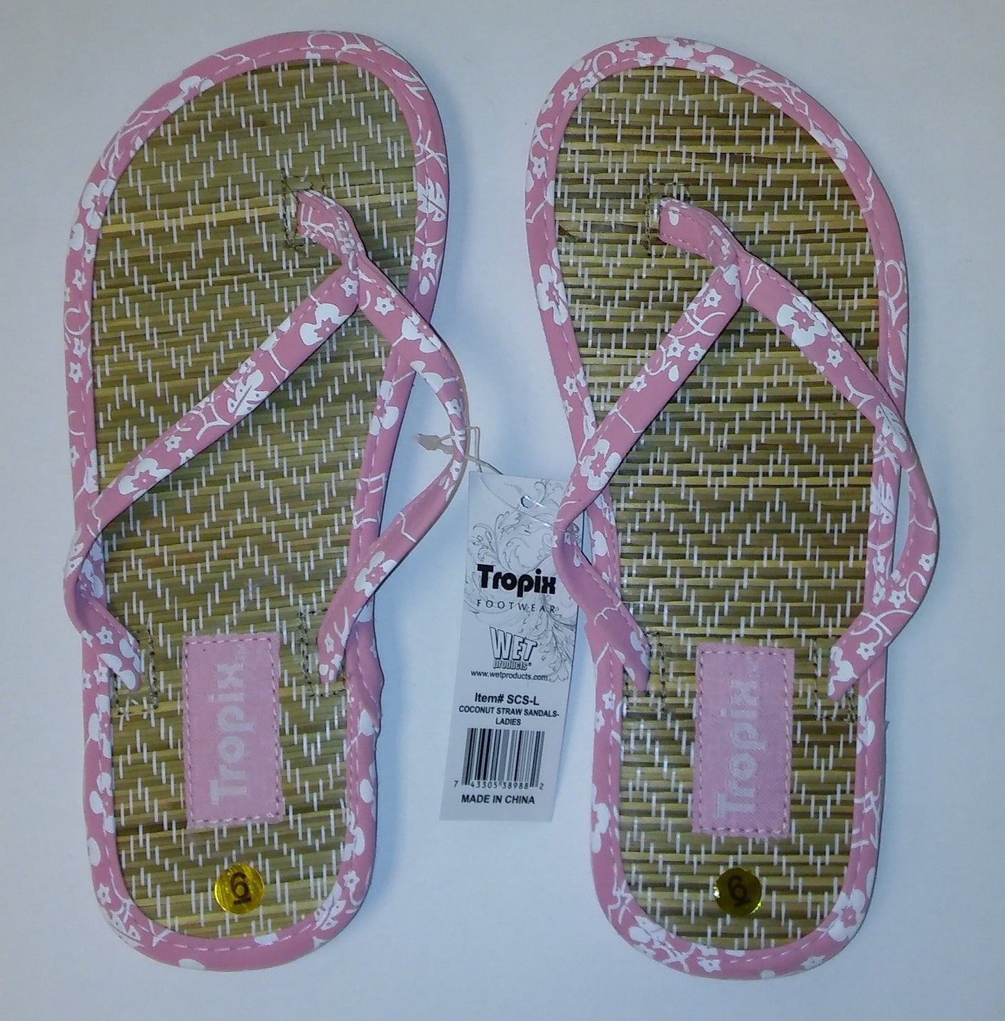 Chanclas con patrón de hibisco y paja de coco Tropix