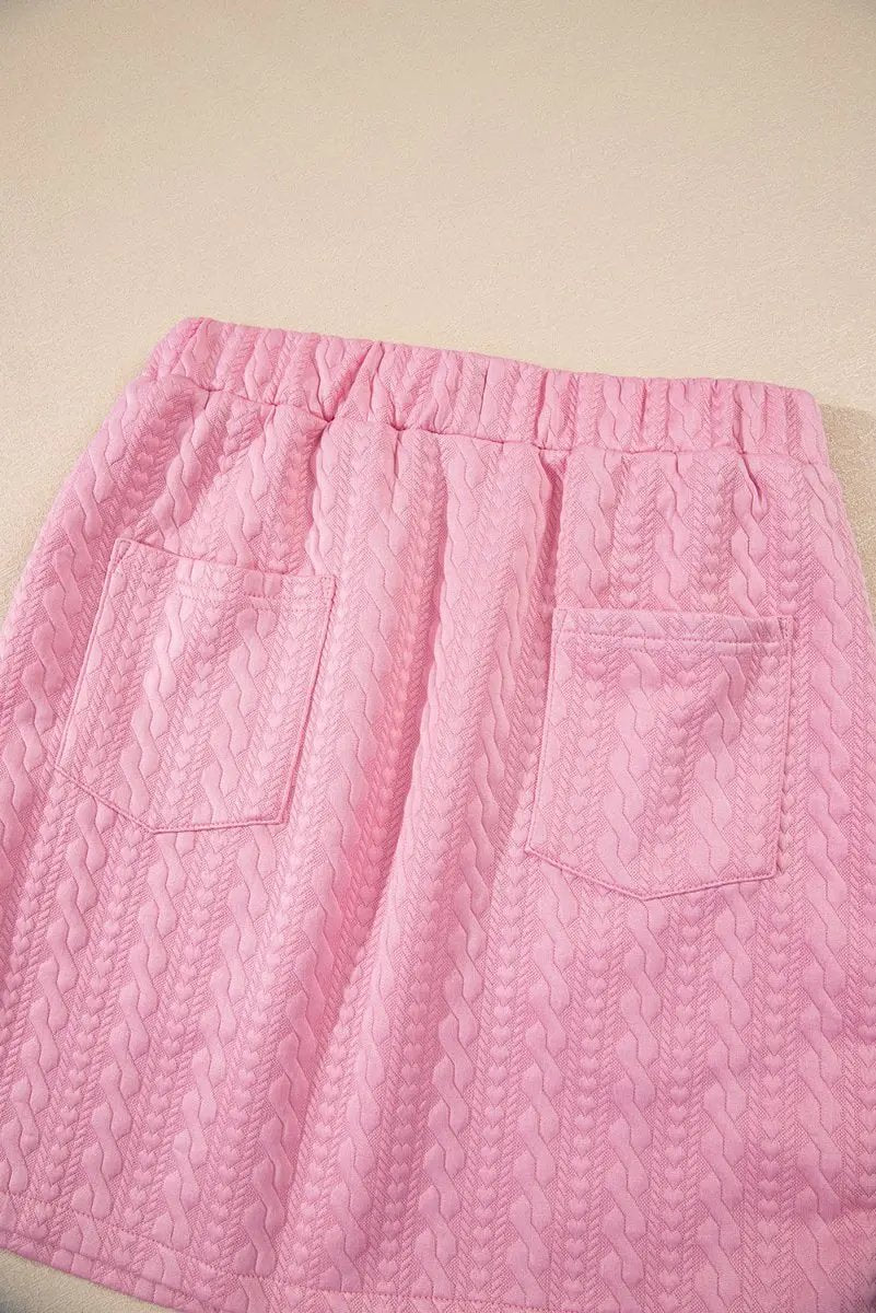 Dresses Love Salve Pink Textured Set Women's Daily Casual Tee & Skirt Set - Cute & Comfy