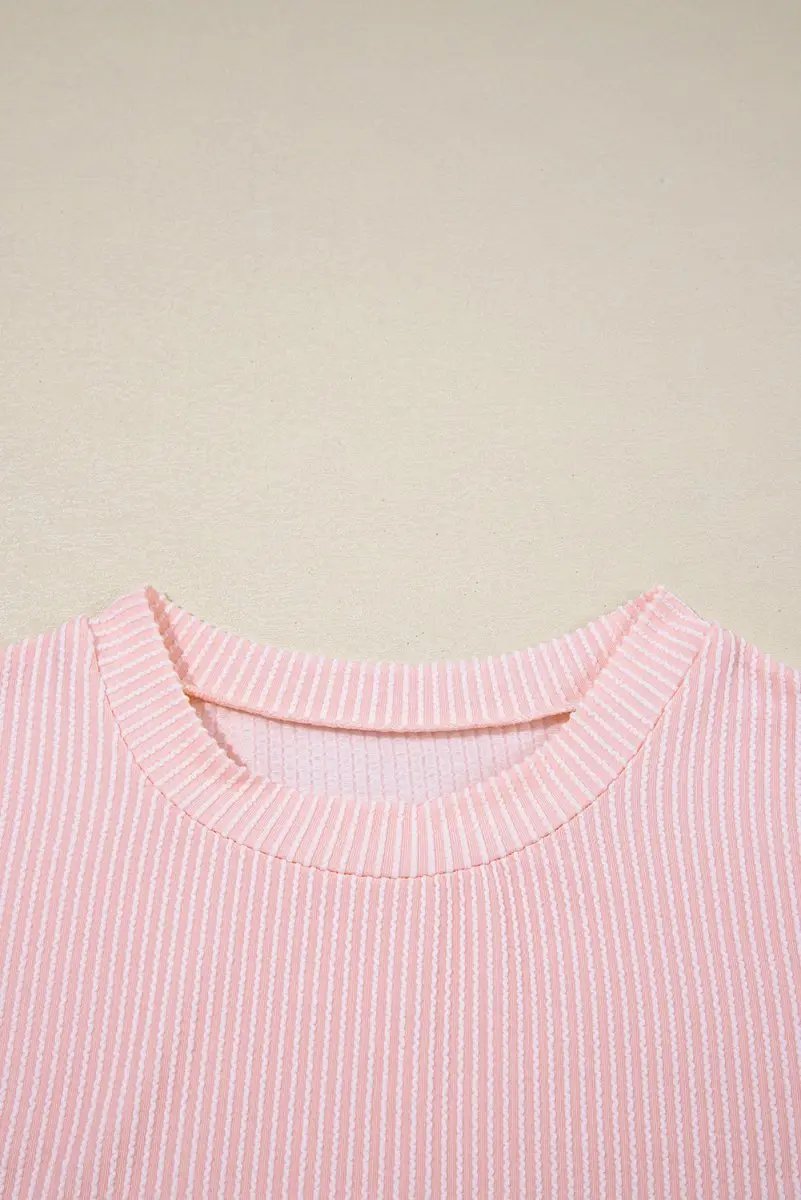 T-Shirts Love Salve Pink Corded Knit Women's Color Block Tee - Casual Summer Top