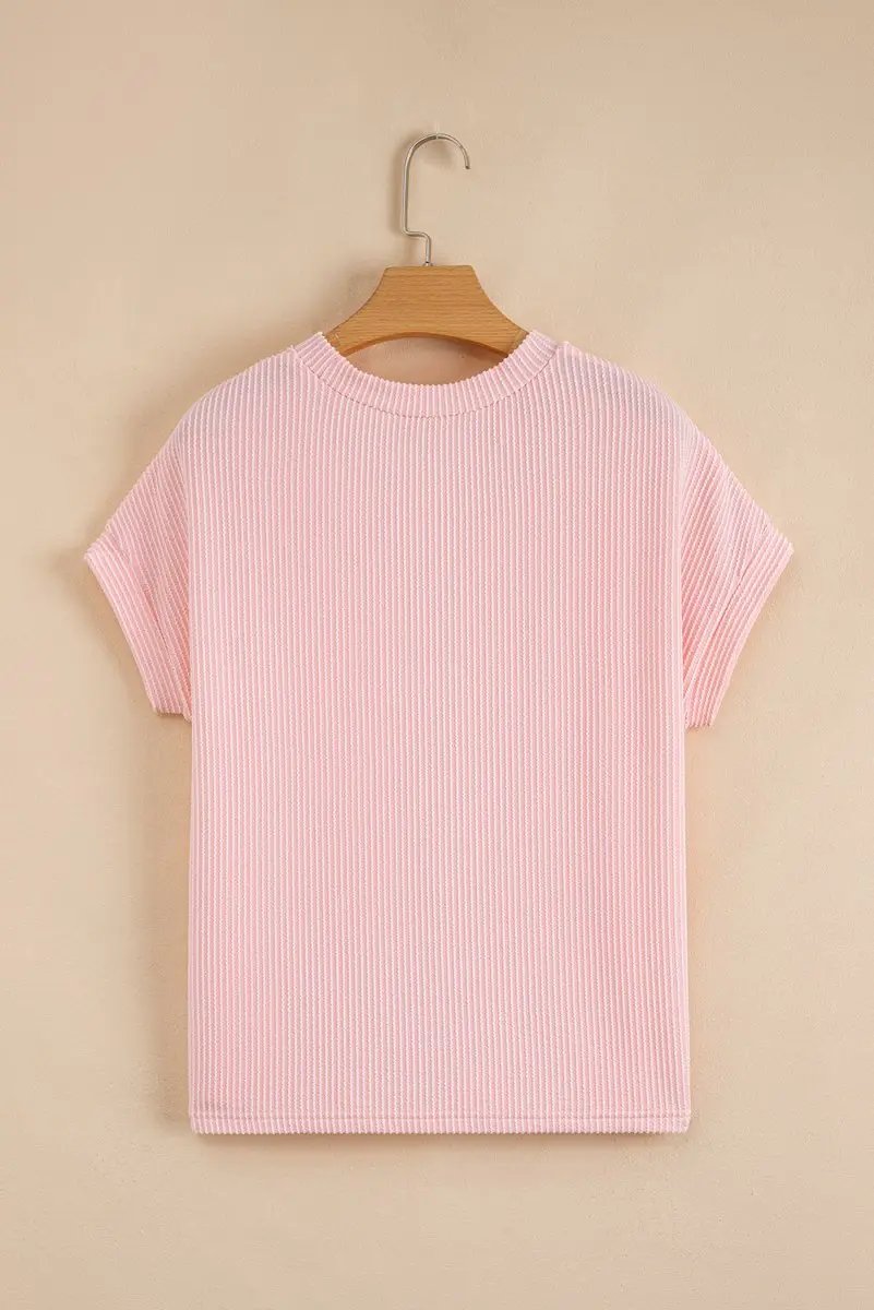 T-Shirts Love Salve Pink Corded Knit Women's Color Block Tee - Casual Summer Top