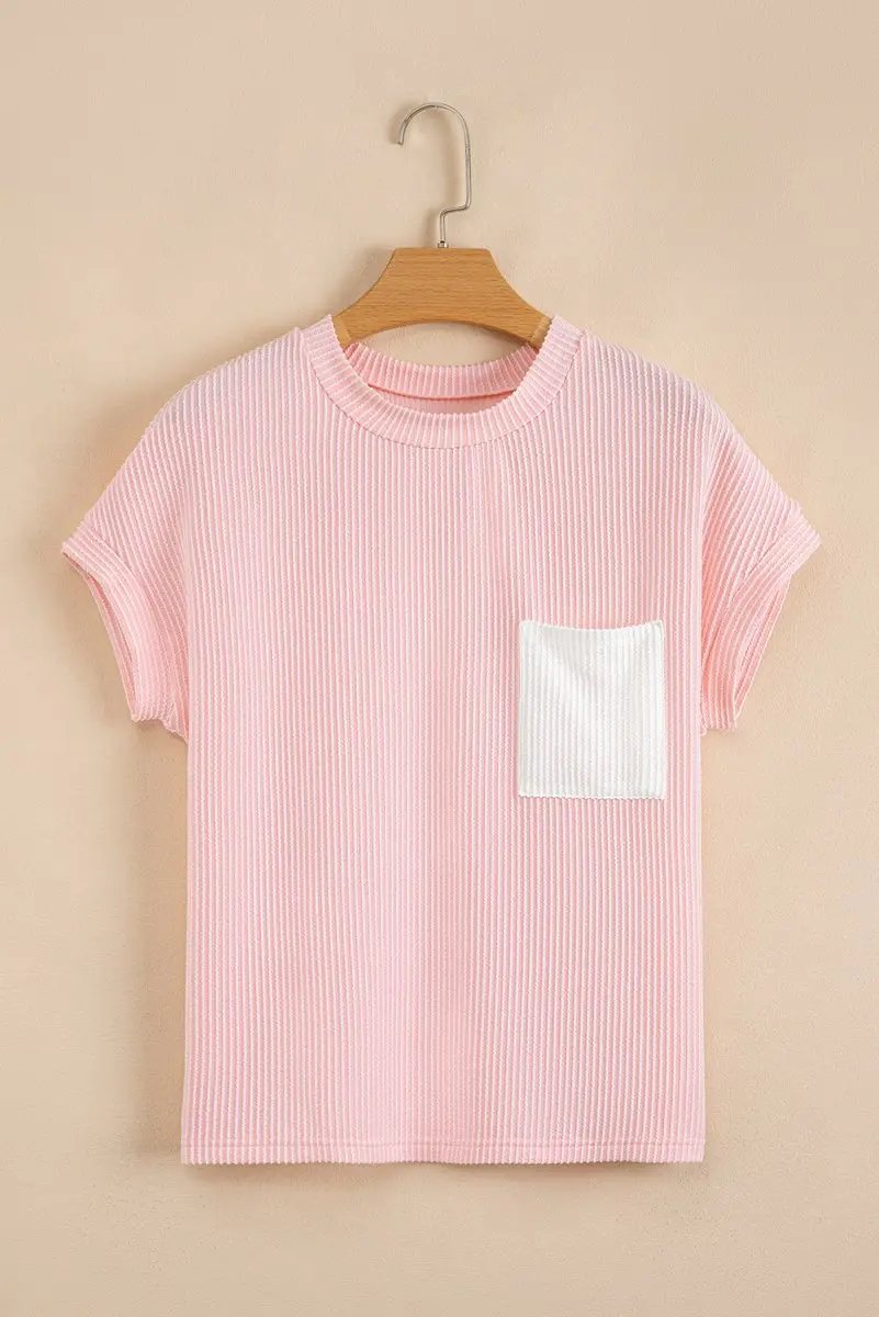 T-Shirts Love Salve Pink Corded Knit Women's Color Block Tee - Casual Summer Top