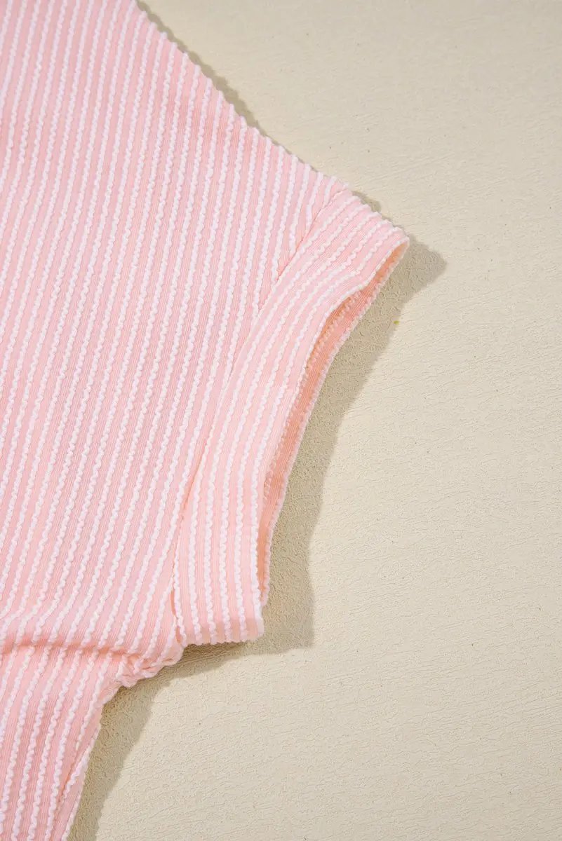 T-Shirts Love Salve Pink Corded Knit Women's Color Block Tee - Casual Summer Top