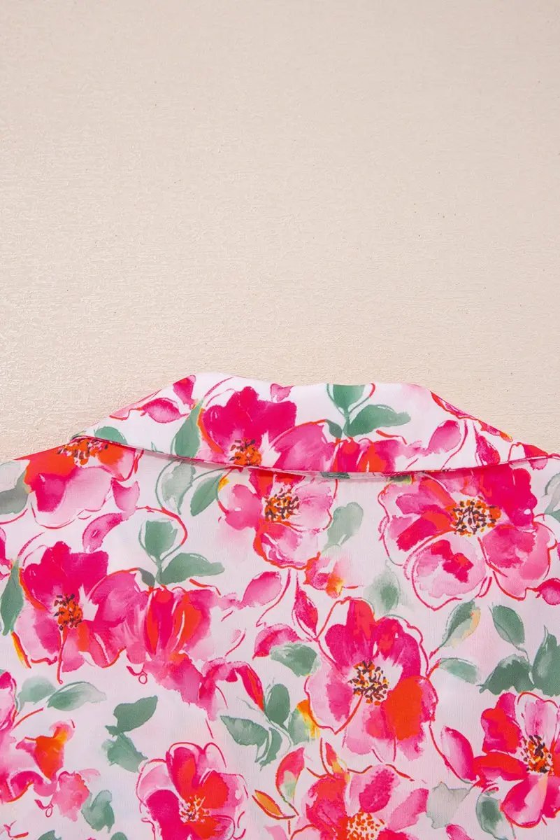 Pants Love Salve Pink Floral Blouse Daily Wear Women's Top Ruffled V-Neck Cute