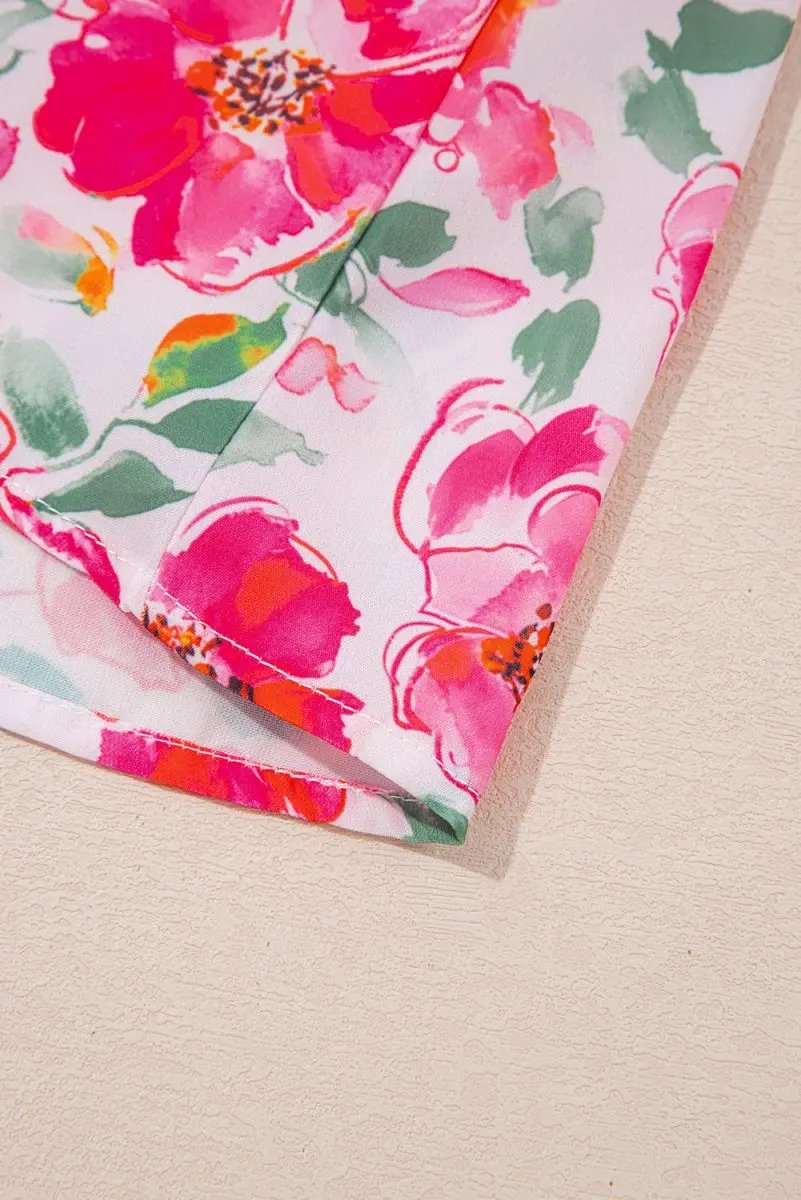Pants Love Salve Pink Floral Blouse Daily Wear Women's Top Ruffled V-Neck Cute