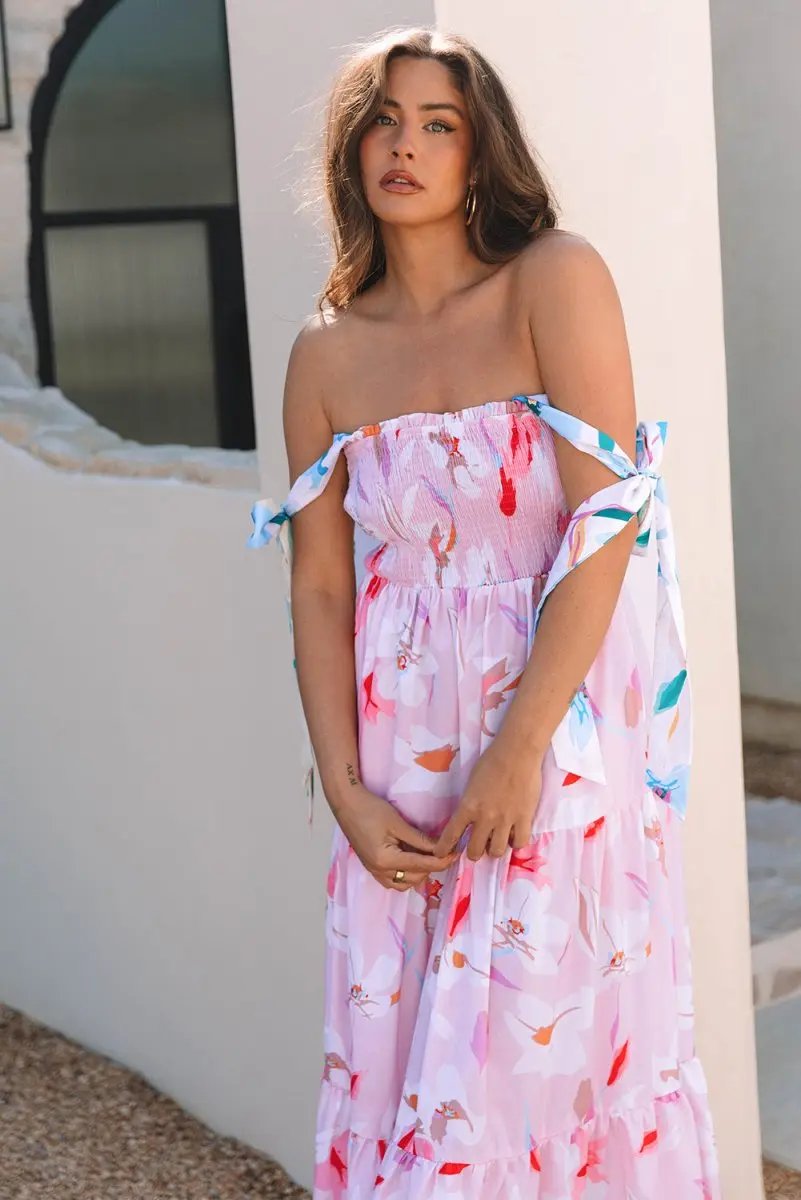 Dresses Love Salve Pink Floral Maxi Dress Women's Vacation Smocked A-Line Dress: Southern Belle Style