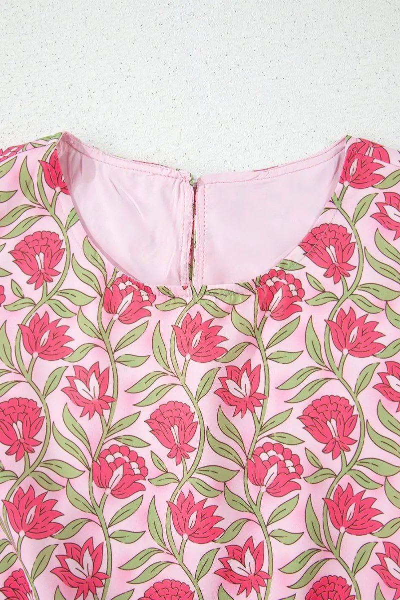 T-Shirts Love Salve Pink Floral Mini Skirt Set Women's Boho Chic Outfit: Cropped, Puffy