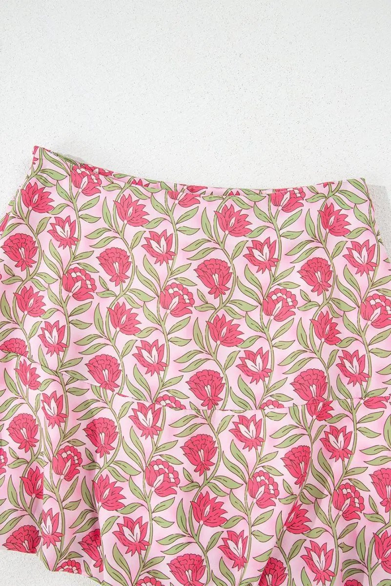 T-Shirts Love Salve Pink Floral Mini Skirt Set Women's Boho Chic Outfit: Cropped, Puffy