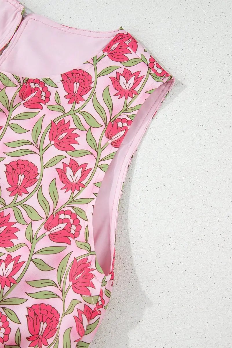 T-Shirts Love Salve Pink Floral Mini Skirt Set Women's Boho Chic Outfit: Cropped, Puffy