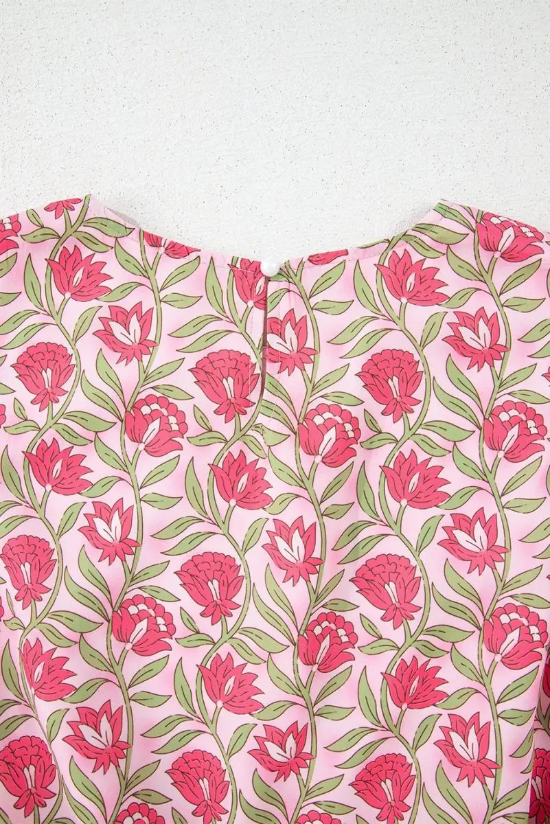 T-Shirts Love Salve Pink Floral Mini Skirt Set Women's Boho Chic Outfit: Cropped, Puffy