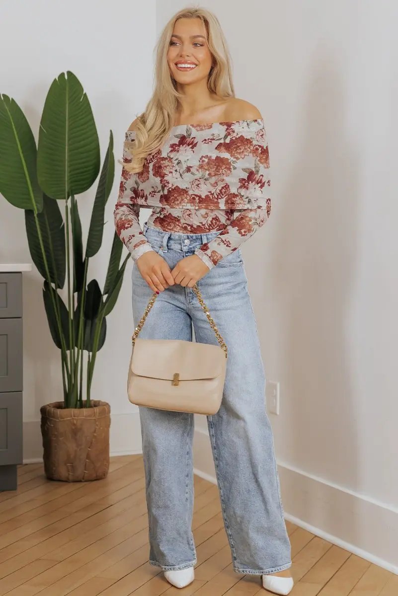 Tops/Bodysuits Love Salve Pink Floral Sheer Bodysuit Women's Spring Fashion Long Sleeve Sheath Top