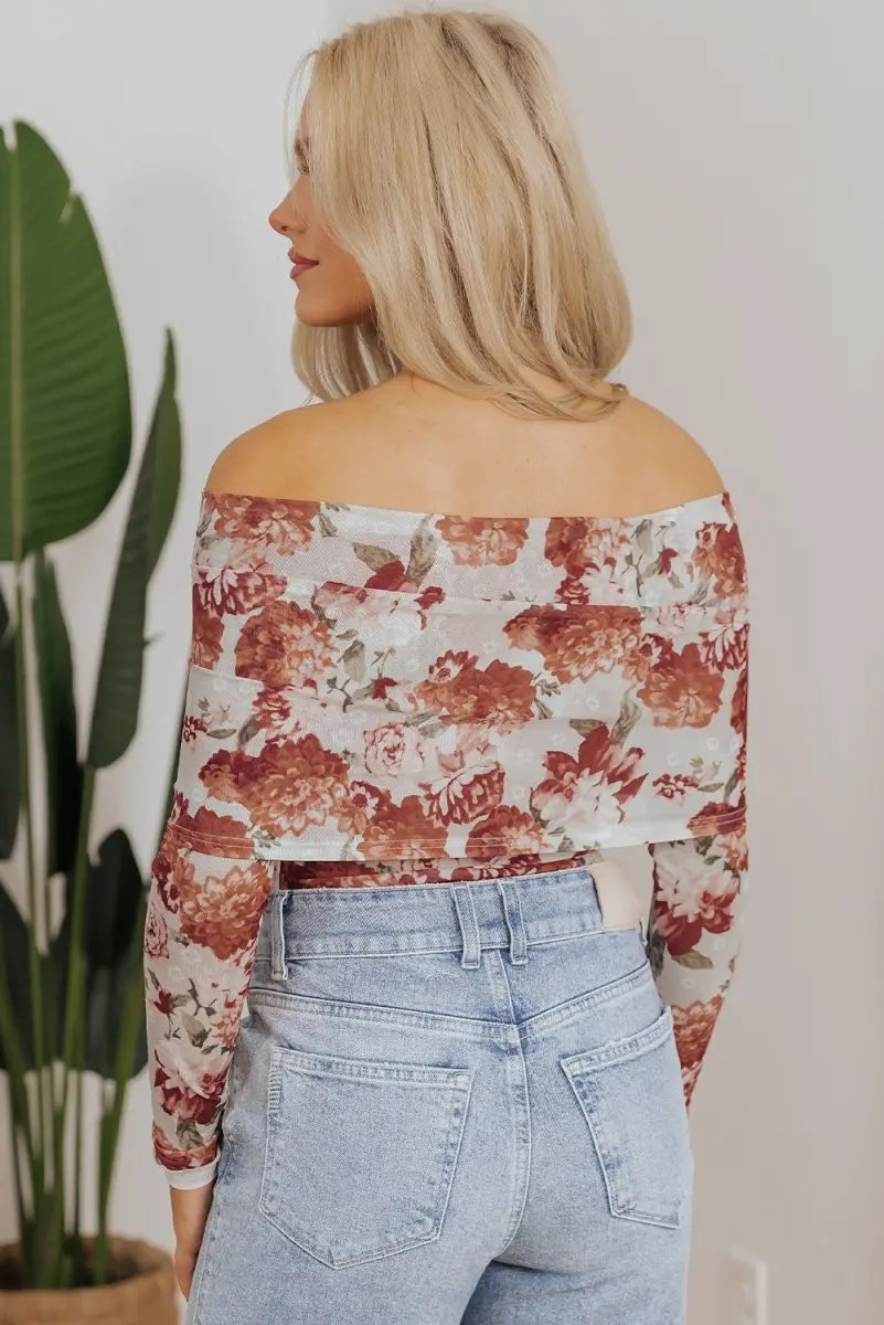 Tops/Bodysuits Love Salve Pink Floral Sheer Bodysuit Women's Spring Fashion Long Sleeve Sheath Top