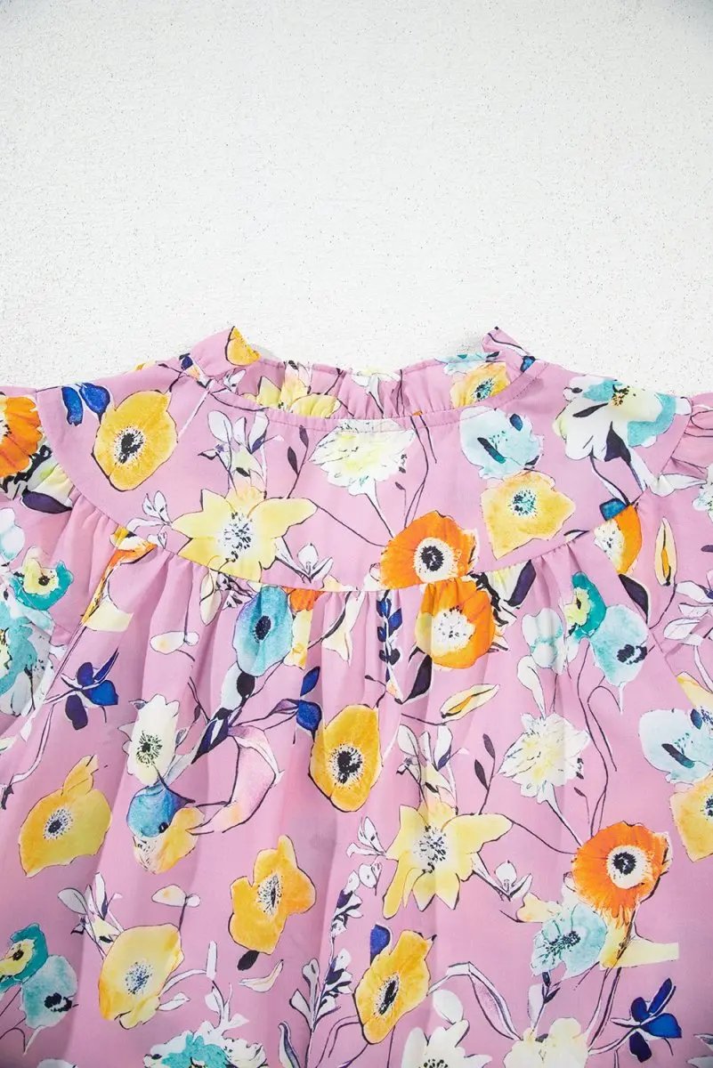 Women's Blouse Women's Pink Floral Blouse - Flutter Sleeves - Southern Belle Style