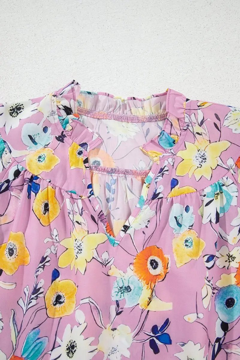 Women's Blouse Women's Pink Floral Blouse - Flutter Sleeves - Southern Belle Style