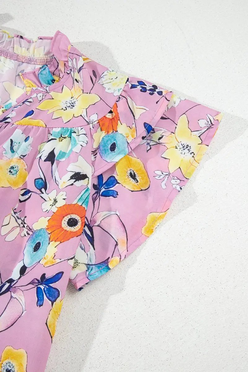 Women's Blouse Women's Pink Floral Blouse - Flutter Sleeves - Southern Belle Style