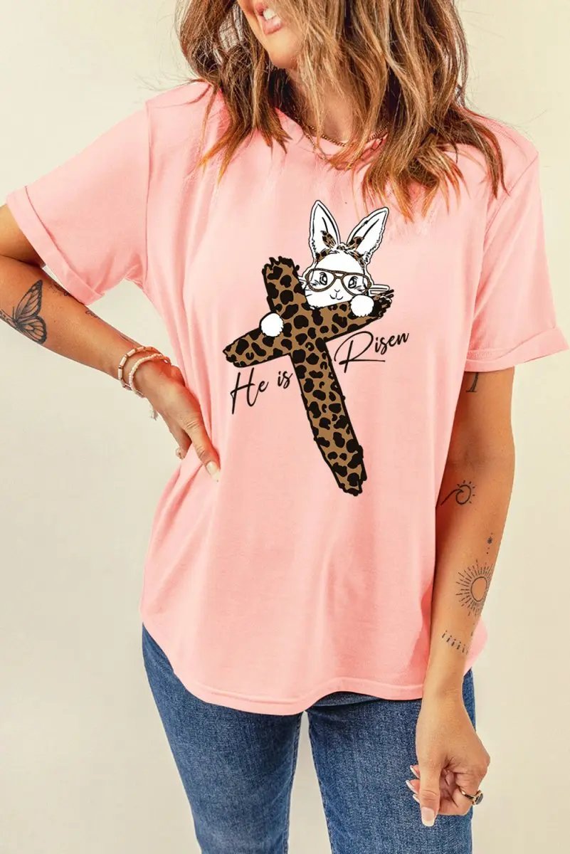 T-Shirts Love Salve Pink Easter Bunny Tee Women's Casual Graphic T-Shirt Soft & Comfy