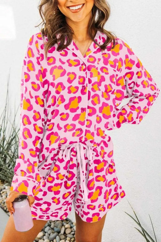 Pantalones Love Salve Pijama de Leopardo Rosa para Mujer Conjunto de Pijama Cómodo para Dormir
