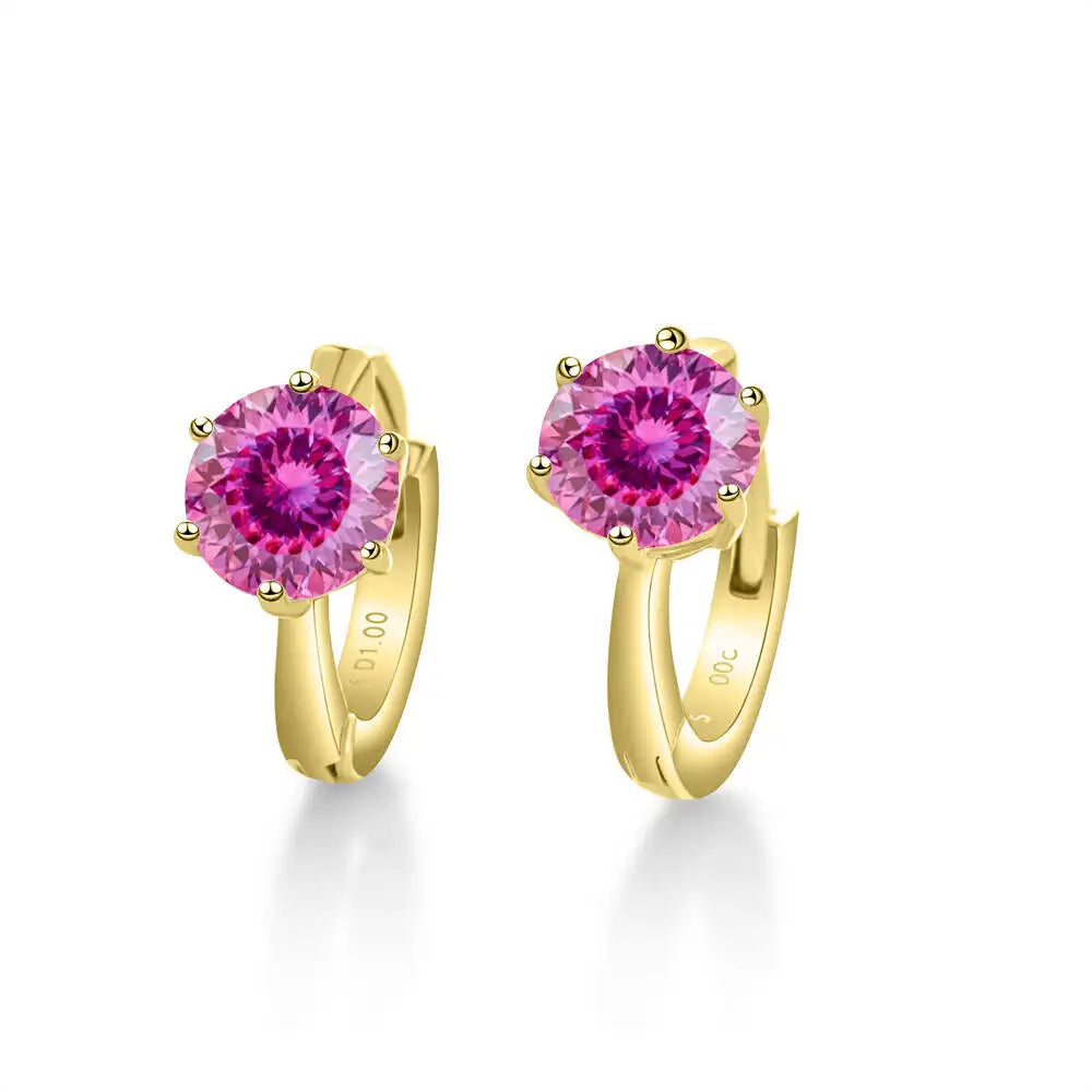 925 Sterling Silver Moissanite Clip-On Earrings Round Six-Prong White Gold