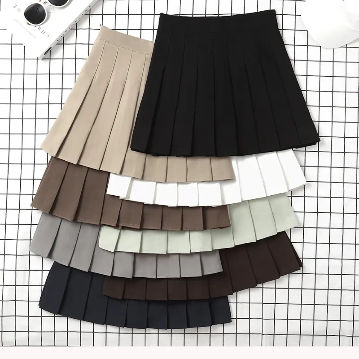 Harajuku Kawaii Fashion Korean Style Y2K Aesthetic Neutral Colors Pleated Tennis Skirt
