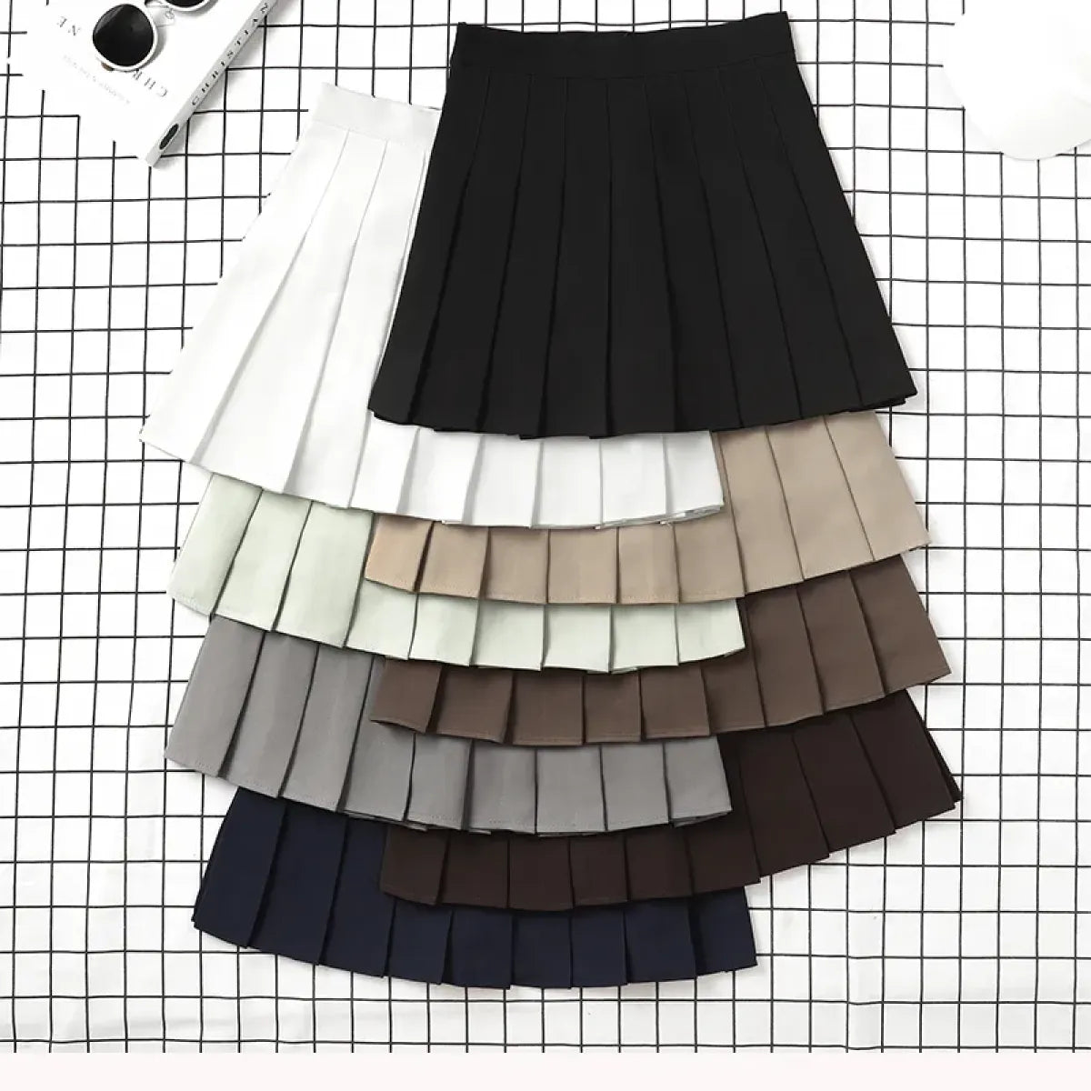 Harajuku Kawaii Fashion Korean Style Y2K Aesthetic Neutral Colors Pleated Tennis Skirt