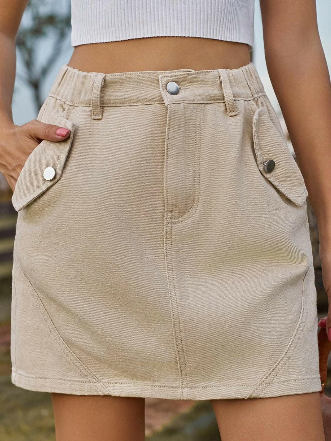 Denim Mini Skirt - With Pockets - Casual Chic Style