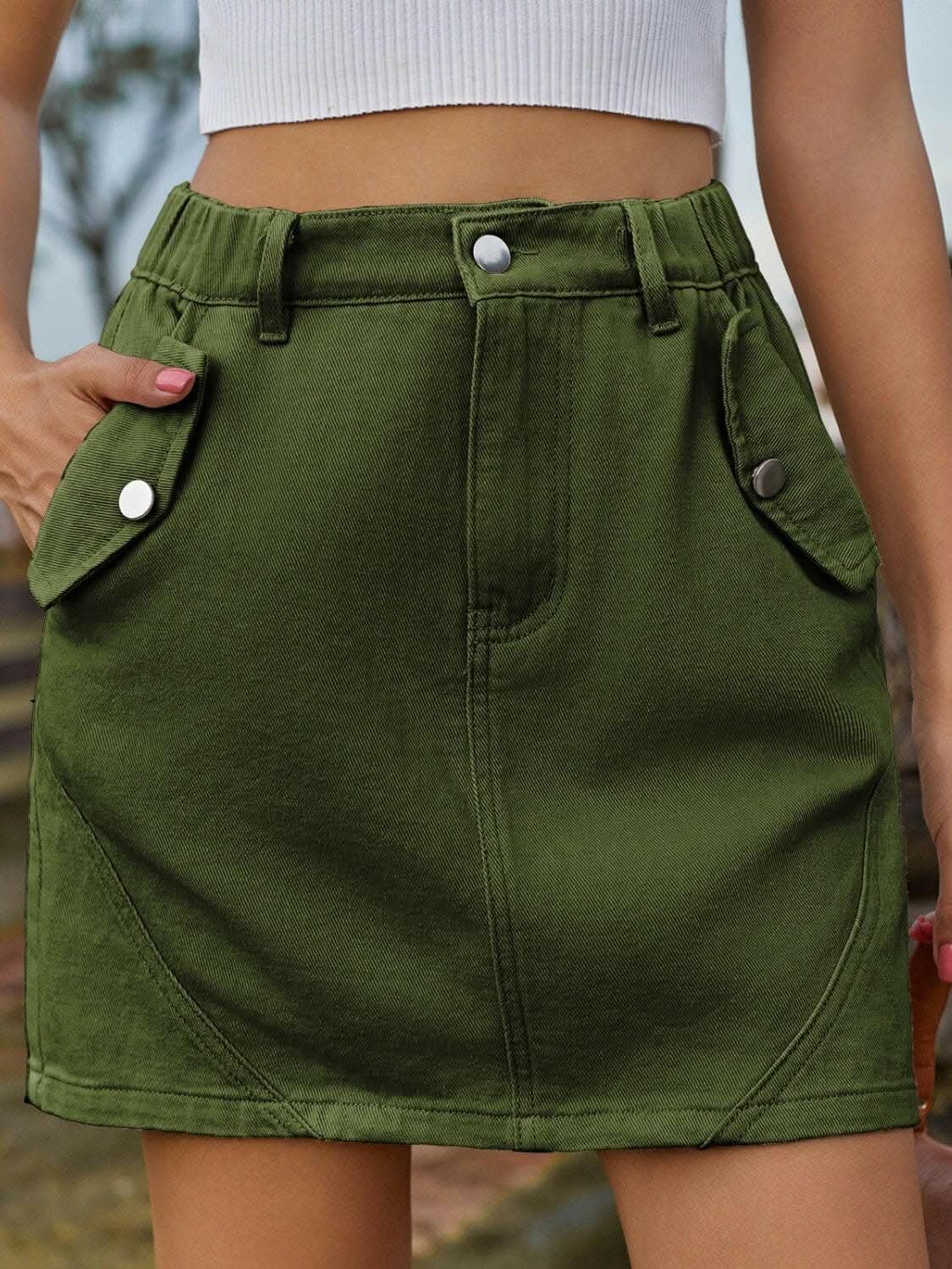 Denim Mini Skirt - With Pockets - Casual Chic Style