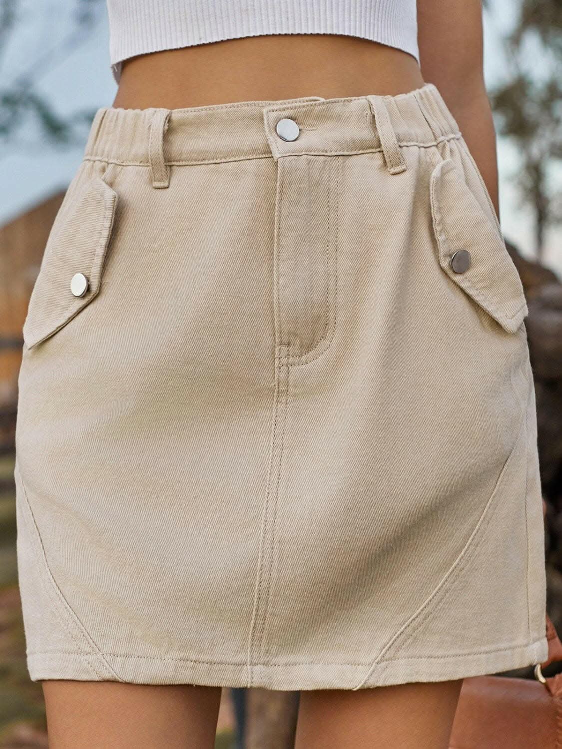 Denim Mini Skirt - With Pockets - Casual Chic Style