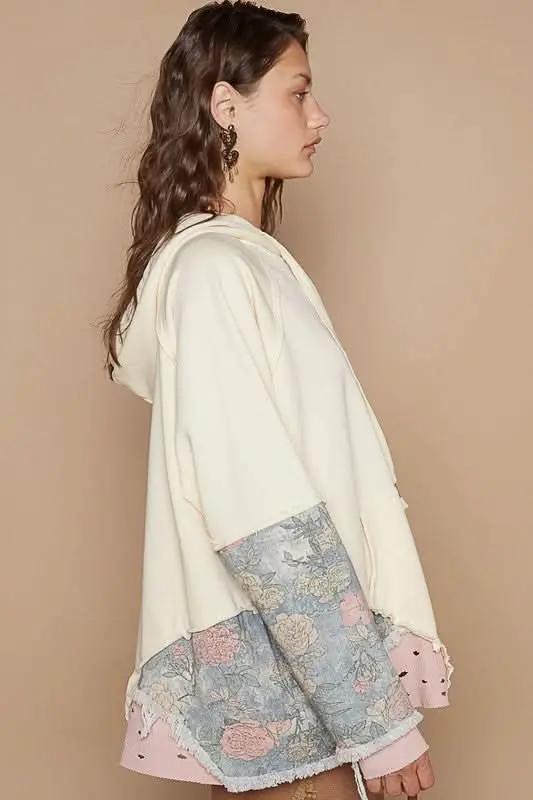 Women's Hoodie Hoodie - Floral Patchwork Distressed - Casual Versatile Fashion