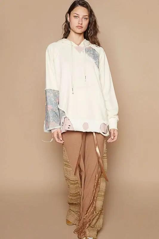Women's Hoodie Hoodie - Floral Patchwork Distressed - Casual Versatile Fashion